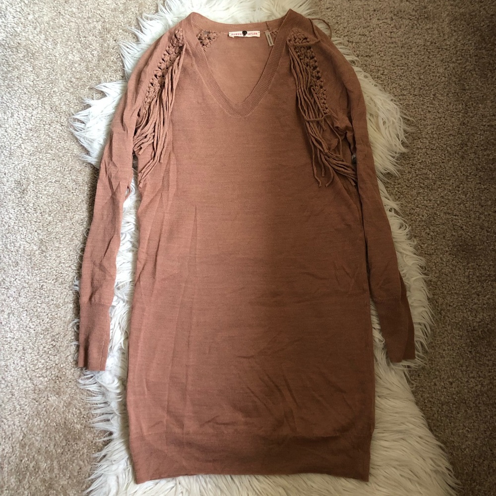 Rebecca Taylor wool blended v-neck tassel sweater dress xs